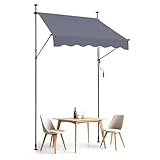 VEVOR 59 x 47" Patio Awning Retractable, Awning Sunshade Shelter with Manual Crank Handle, Outdoor Patio Canopy Sunsetter Deck, Adjustable Height from 86 to 122 in, for Patio/Balcony/Yard, Dark Gray