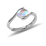 Sterling Silver Adjustable Moonstone Rings for Women - Hypoallergenic Opal Mood Ring Jewellery, Anxiety Relief Romantic Gift for Her