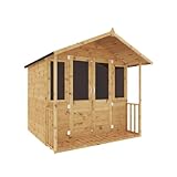 WALTONS 7x7 Summerhouse Including Veranda | Apex Roof | Shiplap Tongue and Groove | Wooden Garden Room Summer House | Double Locking Doors | (7 x 5 Summerhouse & Veranda (7 x 7))