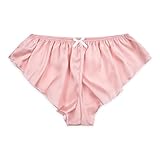 Satini Women's Satin Low Rise Fluted Sissy French Knickers Briefs Panties (Baby Pink - White, S)