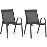 TANGZON Garden Dining Chairs Set of 2/4, Stackable Outdoor Armchairs with Armrests, Modern Accent Chairs for Balcony Poolside Backyard (Black, 2PCS)