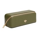 Alice Wheeler London Bee Mini Makeup Train Case – Compact Concertina Fold-Out Beauty Organiser with Gold Bee & Zip Closure – Travel-Friendly – 20 x 7.5 x 7.5 cm – Black (Olive)
