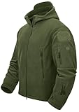 TACVASEN Windproof Men's Military Fleece Combat Jacket Tactical Hoodies, Green, L