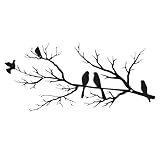 Chihutown Metal Birds Wall Art Decor, Vivid Branch Wall Decor, Large Bird Silhouette Garden Ornament, Leaves Hanging Wall Sculpture, Rustic Art for Home, Balcony, Grille