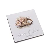 Personalised Large Wedding Photo Album Linen Cover Watercolour Floral Ring Design