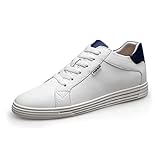 VIBLiSS Men's Invisible Height Increasing Shoes, 2.36 Inches Taller Leather Business Work Footwear Elevator Sporty Sneakers for Men,White,7 UK