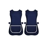 INDX-Clothing Pack of 2 Ladies Tabard Apron Kitchen Overall Catering TABBARD Cleaning Pocket (Navy Blue/Pack of 2, WX/Medium/UK 12-14)