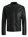 JACK & JONES Mens Warner Classic Faux Leather Jacket - Black - XL
