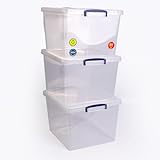 3 x Really Useful Box, 33.5 litres, nestable box with lid, 380 mm x 460 mm x 285 mm, transparent