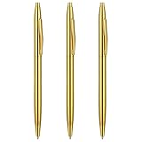 TIESOME Ballpoint Pens, 3 Pack Slim Stainless Steel Metallic Retractable Pens Black Ink 1 mm Nice Gift for Business Office Students Teachers Wedding Christmas (Gold)
