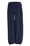 TEXTURE Ladies Women Italian Lagenlook Plain Viscose Boho Harem Ali Baba Trouser Pants Joggers One Size (Navy, One Size)