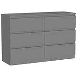 Vida Designs Denver 6 Drawer Chest of Drawers Grey - Modern Wooden Storage Unit