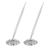 Rayibuir 2 Pieces Hollow Round Pen Holder Signing Pen Set for Wedding Bridal Engagement Guests Book Valentine's Day Favor (Silver)