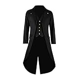 Mens Gothic Tailcoat Tuxedo Jacket Black Steampunk VTG Victorian Costume Long Frock Coat (Large)
