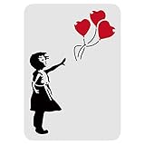 FINGERINSPIRE A4 Balloon Stencil Human Size with Balloon Banksy Rectangle Banksy Painting Stencil Reusable Painting Template Balloon Girl and Heart for Walls Crafts