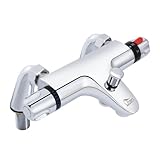Chrome Thermostatic Bath Shower Mixer, Uten 38°C Safety Lock Anti-Scald, Thermostatic Shower Valve with Bath Filler Spout, Chrome Modern Mixer Tap Style