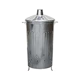 simpa 180L XXL Strong Tough Galvanised Metal Incinerator & Locking Lid 107cm (H) x 64cm (W) x 52cm (Dia)
