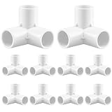 QWORK® 10PCS 3 Way Pipe Fittings, 20mm / 1/2" Inner Diameter (White), PVC Plastic Pipe Corner Connectors