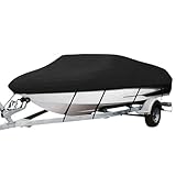 Boat Black Boat Cover Anti-UV Waterproof Outdoor Protection Heavy Duty Marine Fishing Speedboat 190T Yacht 11-22FT Boat Cover(17-19ft (600 X300cm))