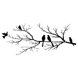 ESTART Metal Birds Wall Art, Metal Vivid Birds on Branch Silhouette Wall Decor Black Leaves with Bird Outdoor Hanging Wall Sculpture for Home Balcony Garden (Black, Large)