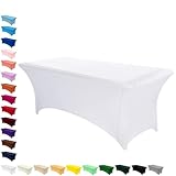 AMFUN 6FT Kitchen Spandex Table Cloth, Stretch Rectangular Table Cloth,Tight, Fitted,Washable and Wrinkle Resistant for Wedding,Banquet,Party & Holiday Event,183 * 76 * 76CM-White