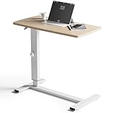 Warmiehomy Overbed Bedside Table with Wheels 67-91cm Adjustable Height Laptop Side Table for Bed & Sofa,Hospital Bed End Table Large Standing Desk for Home Office Bedroom Living Room, White+Maple