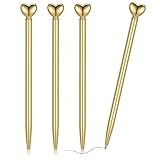 YUXIANLB 4 Pieces Heart Shaped Ballpoint Pen, Retractable Metal Decorative Pens, 1.0 mm Black Ink Ballpoint Pens Bulk, Cute Pens Gifts for Women School Office Wedding Bridal Shower Baby Shower (Gold)