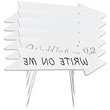 Arrow Yard Signs with Stakes, 6Pcs Plastic Blank Lawn Direction Signs Yard Guide Arrow for Wedding Garden Party (17" x 6")