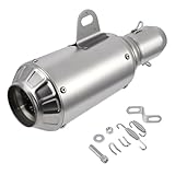 38-51mm Universal Motorcycle Short Exhaust Muffler Stainless Steels Slip On Exhaust Pipe Silencer 1.5-2in Inlet Removable For Dirt Bike Street Bike Scooter ATV, Sliver
