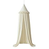 Wonder Space Kids Bed Canopy with Ruffles, Pastel Neutral Color for Boys & Girls, Frilled Cotton Tent Nursery Room Baby Crib Hanging Curtain Mosquito Netting Children Reading Nook Decoration (Ivory)
