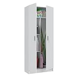 VITA - 2 Door Broom Cupboard Kitchen Utility Room Modular Cleaning Cabinet (H: 180cm x W: 73cm x D: 37cm) (White)