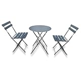 AZRBOPO Metal Bistro Garden Furniture Set, Folding Bistro Table and Chairs Set of 2 for Garden Patio Porch Balcony Set - Grey