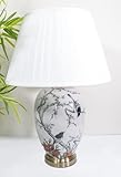 DOWNTON INTERIORS Large Grey Oriental Chinese Ceramic Table Lamp Black Orange Bird Pattern Overall Height 62cm (G2107) (White Pleated Shade)