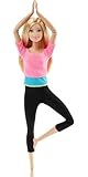 Barbie Made To Move Doll, Ultra-Posable, 22 Points To Bend, Black Leggings, Color-Blocked Top, Long Blond Hair, DHL82