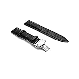 24mm Genuine Leather Watch Band Strap Fits U-BOAT 48MM Black Deployment Buckle
