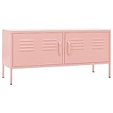 vidaXL Pink TV Cabinet with Shelves – Steel Media Unit Stand with Adjustable Height and Cable Management – Stylish Simplistic Design for Living Room