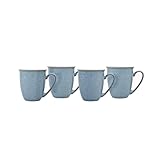 Denby - Elements Blue Coffee Mug Set of 4 - 330ml Stoneware Ceramic Tea Mug Set For Home & Office - Dishwasher Safe, Microwave Safe - Blue, White - Chip Resistant