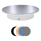 Electric Rotating Turntable for Photography, 90/180 Degree Motorized Rotating Stand Display Table for Live Video Automatic Revolving Platform with 6 Backgrounds for Jewelry, Watch, Perfume (White)