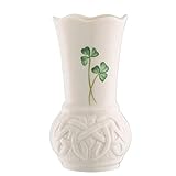 Belleek Durrow 4 Inch Shamrock Vase - Handcrafted Fine Parian China Irish Decor - White Flower Vase, 2" D x 4" H