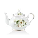 Sweejar Home Porcelain Teapot, Vintage Floral Gold Rim Design Ceramic Tea Pot, Flower Tea Loose Leaf Teapot, Coffee Pot, Women and Tea Lovers, 850ml, 3-4 Cups (Camellia)