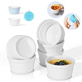Highkit Ramekins Set of 6, 200ml - 7oz Porcelain Ramekins, Ceramic Souffle Dishes, Ramakins Oven Proof, 9cm Creme Brulee Dish for Cakes,Pudding,Ice Cream and Sauce,Air-fryer Safe,White