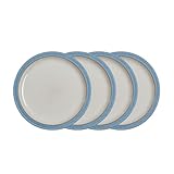 Denby - Elements Blue Dinner Plates Set of 4 - Dishwasher Microwave Safe Crockery 26.5cm - Blue, White Ceramic Stoneware Tableware - Chip & Crack Resistant Large Plates