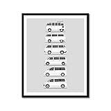Custom Car Posters History of Volkswagen VW Transporter Camper Van Print Art Handmade Decor of the Westfalia Microbus Kombi Generations History Evolution - A2 (42 x 59.4 cm) (Unframed) Lustre Print