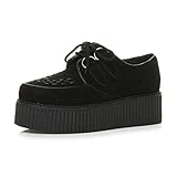 AJVANI Flat Platform Wedge lace up Punk Creepers Shoes Boots Size 4 37 Black Suede