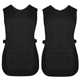 Pack of 2 Ladies Womens Tabards Black Kitchen Cleaning Chef Overall Catering Tabard Apron With Pocket Side Button Fastening (Black/Pack of 2, M)