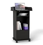 Suuiwau Mobile Lectern Podium Stand Wooden Podium Standing Desk with Drawer Pulpit Lectern Customer Reception Podiums Desk with Wheels Classroom Lectern Stand for School Church Presentation Wedding
