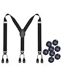 Kajeer Mens Button Braces for Trousers - 1.37 Inches Adjustable Faux Leather Suspenders for Men’s Heavy Duty with 8 Buttons (Black)