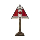 MiniSun | Tiffany Style Bronze Base and Red/White Stained Glass Aztec Table Lamp | Table Lamps, Home Décor & Improvement Essential