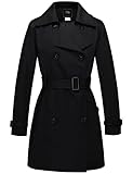 Wantdo Women's Double-Breasted Waterproof Trench Coat Windproof Lightweight Outerwear Coats Belted Shoulder Epaulets Slim Fit Jackets Black 12