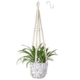 Apstaqeoo Macrame Plant Hanger Indoor Cotton Rope Hanging Planter Basket with Wood Beads Decorative Flower Pot Wall Plant Holder with 1 S Hook for Outdoor Garden Boho Home Decor No Tassels 90CM(1PC)